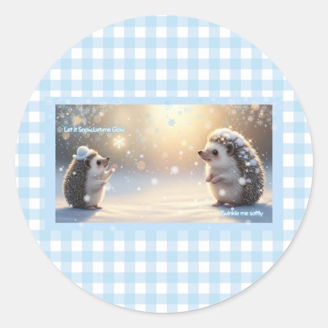 Pegatina Redonda Winter Hedgehog  – Cute Snowflake  (Anverso)