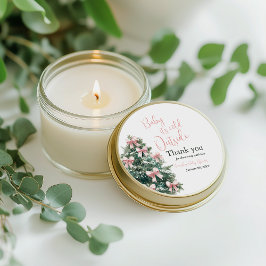 Pegatina Redonda Winter It's Cold Outside Pink Bow Girl Baby Shower