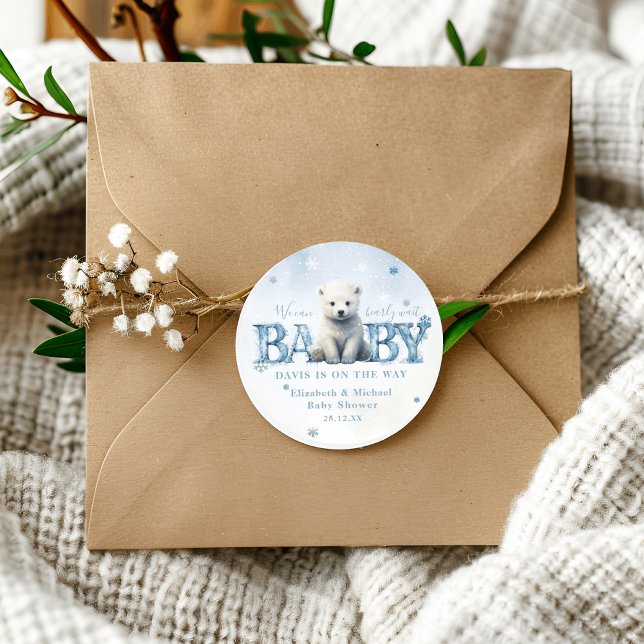 Pegatina Redonda Winter Modern Bearly Wait Baby Shower (Subido por el creador)