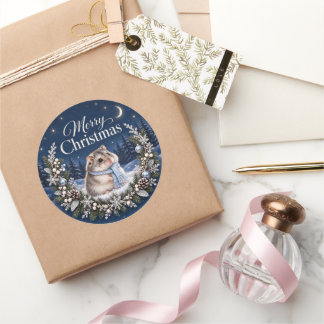 Pegatina Redonda Winter Night Christmas Hamster Sticker