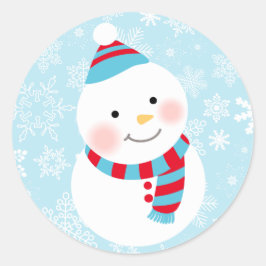 Pegatina Redonda Winter ONEderland Birthday Blue and Red Snowman