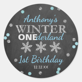 Pegatina Redonda Winter ONEderland Chalkboard 1er cumpleaños