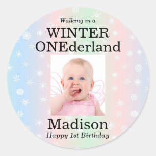 Pegatina Redonda Winter Onederland Foto Snowflake