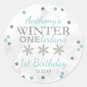 Pegatina Redonda Winter ONEderland Primer cumpleaños