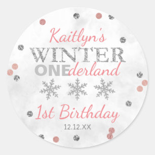 Pegatina Redonda Winter ONEderland Primer cumpleaños