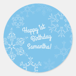Pegatina Redonda Winter Onederland Snowflake Primer Fiesta de cumpl