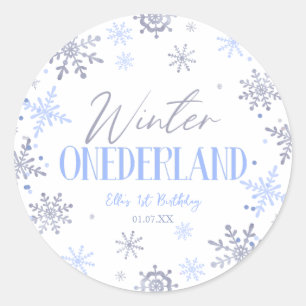 Pegatina Redonda Winter ONEderland Snowflake Primer Fiesta de cumpl