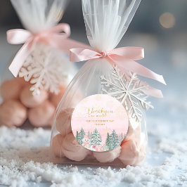 Pegatina Redonda Winter ONEderland Snowman Chica Cumpleaños Rosa