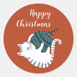 Pegatina Redonda Winter Party Christmas Toy Cat Gift 