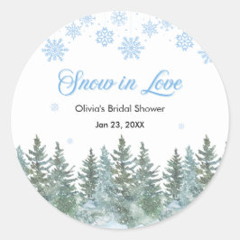 Pegatina Redonda Winter Pine Snow in Love Snowflakes Bridal Shower