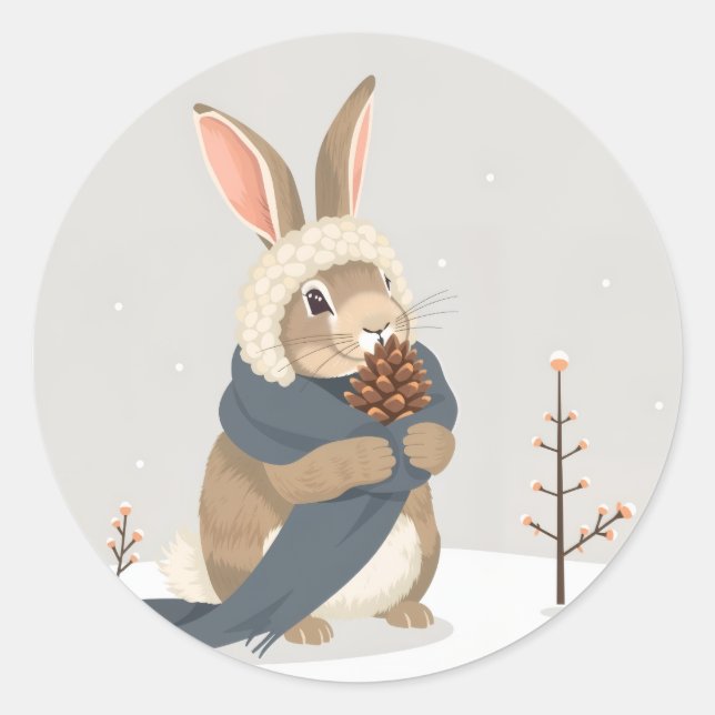 Pegatina Redonda Winter rabbit fun Christmas (Anverso)