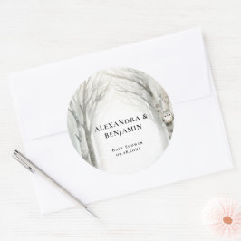 Pegatina Redonda Winter Snow Cute Woodland Animals Coed Baby Shower