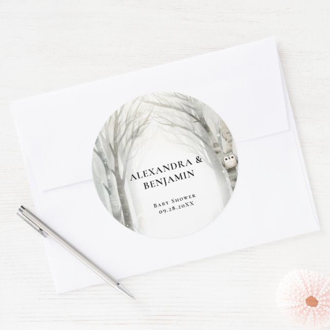 Pegatina Redonda Winter Snow Cute Woodland Animals Coed Baby Shower (Sobre)