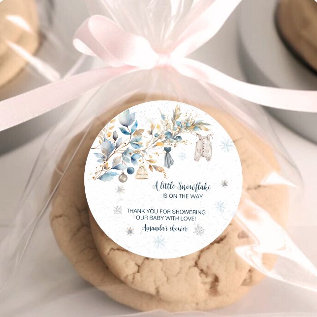 Pegatina Redonda Winter Snowflake Clothesline Round Favor Stickers (Subido por el creador)