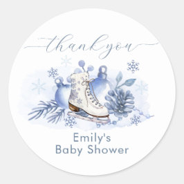 Pegatina Redonda Winter Snowflake Ice Skate Baby Shower