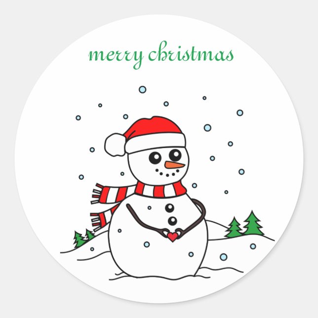 Pegatina Redonda Winter Snowman (Anverso)