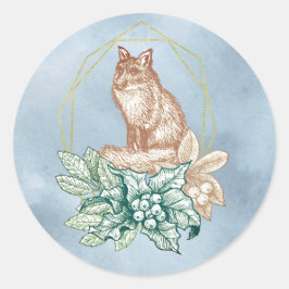 Pegatina Redonda Winter Solstice Floral Fox
