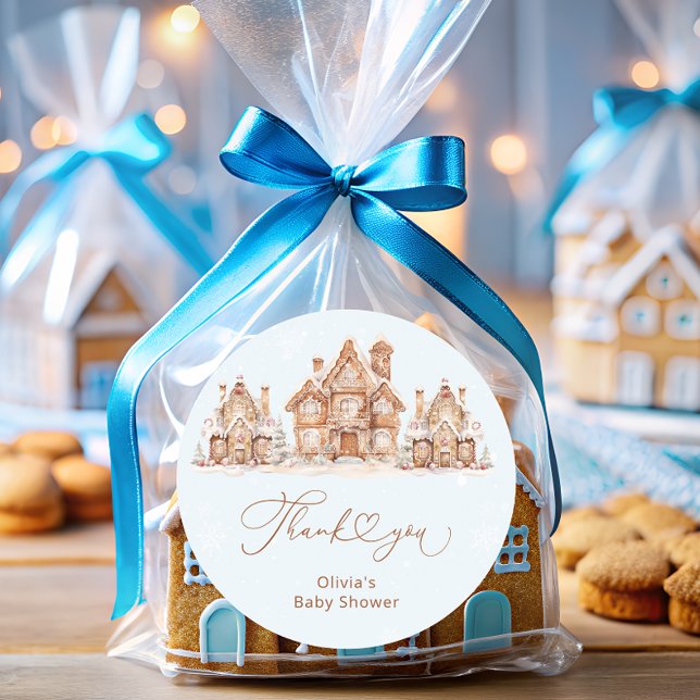 Pegatina Redonda Winter Village Blue Baby Shower Gracias (Subido por el creador)