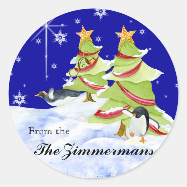 Pegatina Redonda Winter Whimsy cute bebés de oso polar en estrella  (Anverso)