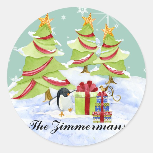 Pegatina Redonda Winter Whimsy cute bebés de oso polar en estrella  (Anverso)