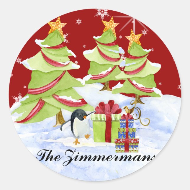 Pegatina Redonda Winter Whimsy cute bebés de oso polar en estrella  (Anverso)