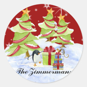 Pegatina Redonda Winter Whimsy cute bebés de oso polar en estrella