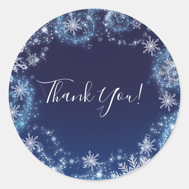 Pegatina Redonda Winter Wonderland Blue & White Snowflakes Favor en (Anverso)