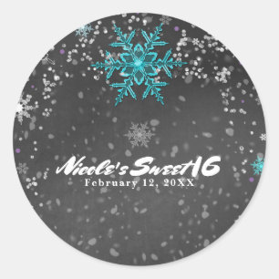 Pegatina Redonda Winter Wonderland Chalk Personalizado Verde azulad