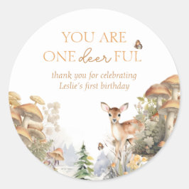 Pegatina Redonda Winter Wonderland Deer First Birthday Gracias