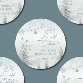 Pegatina Redonda Winter Wonderland es el frío fuera de Baby Shower