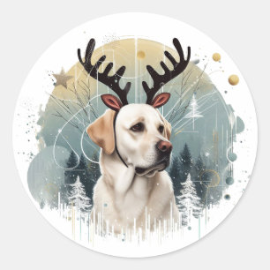Pegatina Redonda Winter Wonderland Labrador recuperó navidades de r