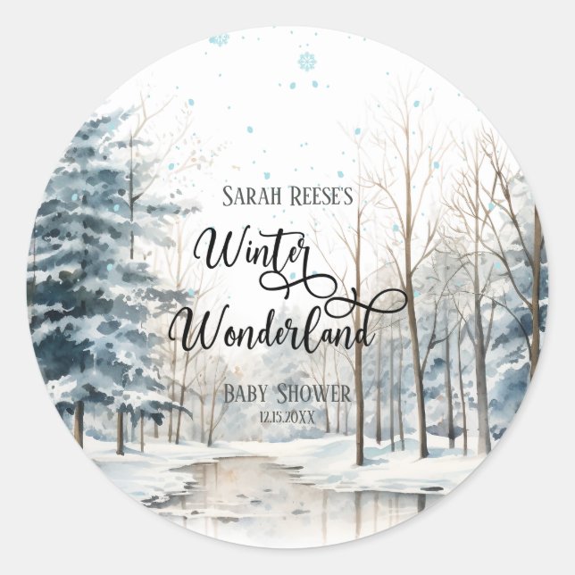 Pegatina Redonda Winter Wonderland Navidades Baby Shower (Anverso)