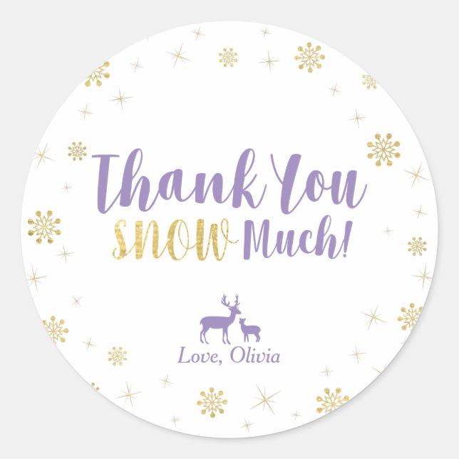 Pegatina Redonda Winter wonderland, Personalizado Gold Gracias Pega (Anverso)