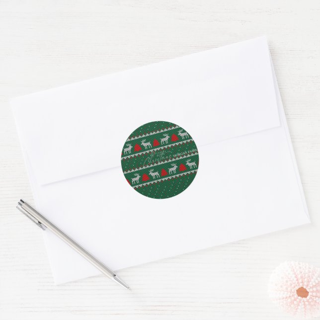 Pegatina Redonda Winter Wonderland,Reindeer Pine Tree Green (Sobre)