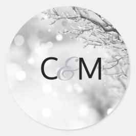 Pegatina Redonda Winter Wonderland Snow Bodas Initials SEAL