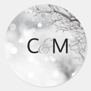 Pegatina Redonda Winter Wonderland Snow Bodas Initials SEAL
