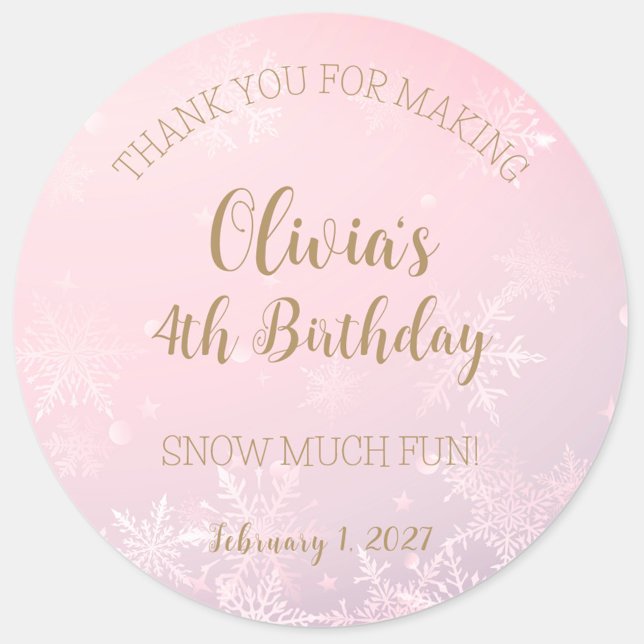 Pegatina Redonda Winter Wonderland Snowflake Gracias Cumpleaños (Winter Wonderland 1st Birthday Party Invitation, Winter Onederland, Snowflake Invite, Girl Birthday)