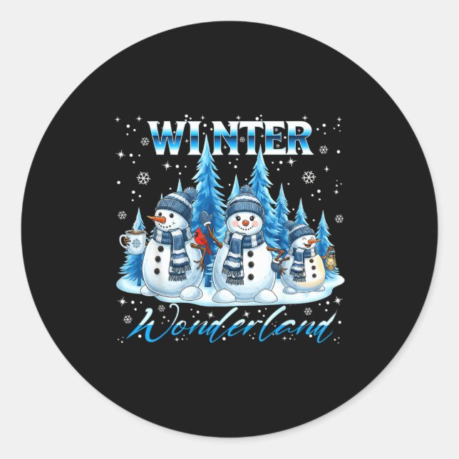Pegatina Redonda Winter Wonderland Snowman Family Snowflake Cozy Wi (Anverso)