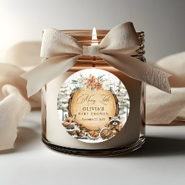 Pegatina Redonda Winter Wonderland Woodland Animals Baby Shower