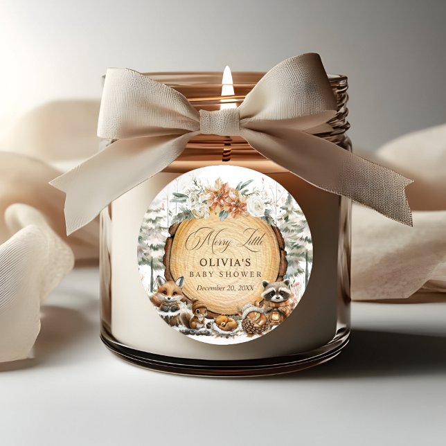 Pegatina Redonda Winter Wonderland Woodland Animals Baby Shower (Subido por el creador)