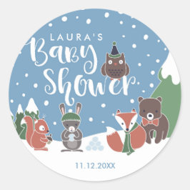 Pegatina Redonda Winter Woodland Animals Baby Shower