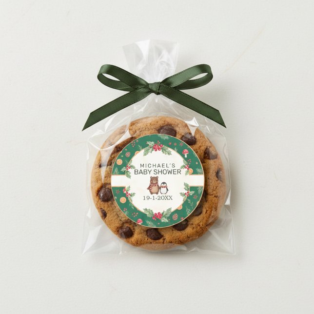 Pegatina Redonda Winter Woodland Baby Shower (Subido por el creador)