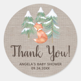 Pegatina Redonda Winter Woodland Fox Gracias Por Favor