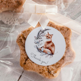 Pegatina Redonda Winter Woodland Fox Modern Script Baby Shower