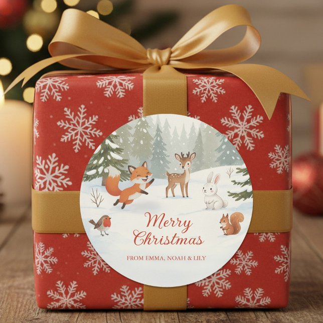 Pegatina Redonda Winter Woodland Merry Christmas Forest Animals (Subido por el creador)