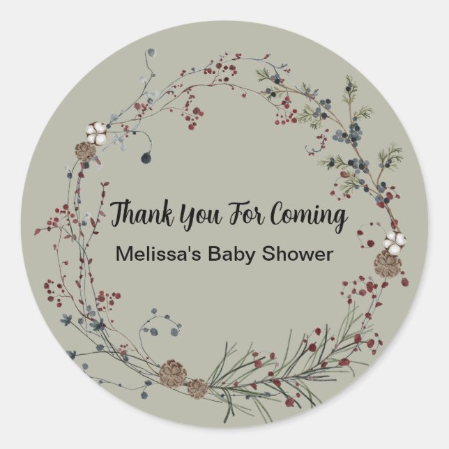 Pegatina Redonda Winterberry Rustic Boho Wildflower Gardens (Anverso)