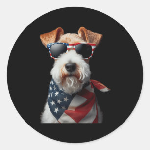 Pegatina Redonda Wire Fox Terrier Dog 4 De Julio Independencia Esta