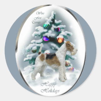 Pegatina Redonda Wire Fox Terrier Navidades Regalos