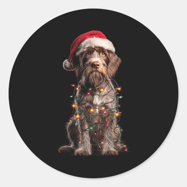 Pegatina Redonda Wirehaired Inting Griffon Christmas Graphics Dog L (Anverso)