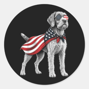 Pegatina Redonda Wirehaired Pointing Griffon 4 de julio americano